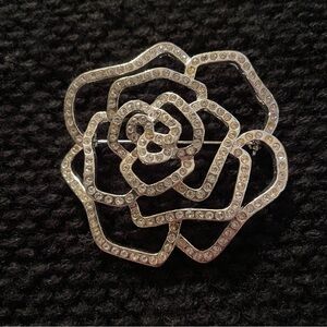 Vintage Rhinestone Rose Brooch